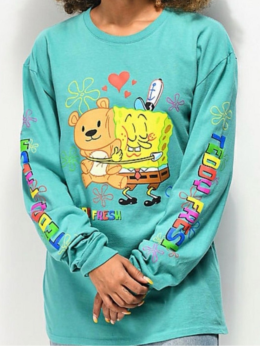 GUC Teddy Fresh Teal SpongeBob Hugging Teddy Graphic Long Sleeve